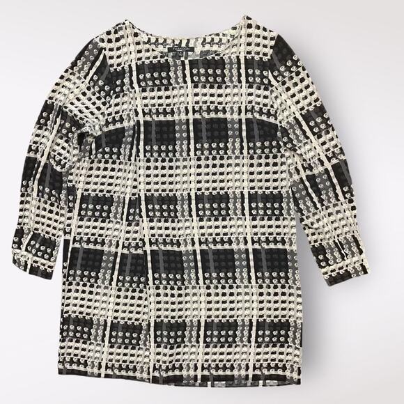 Thakoon Design Nation Long Sleeve Mini‎ Shift Dress Size Large Black White Fall - Picture 1 of 8